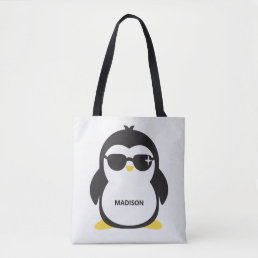 Custom name cool penguin tote bag
