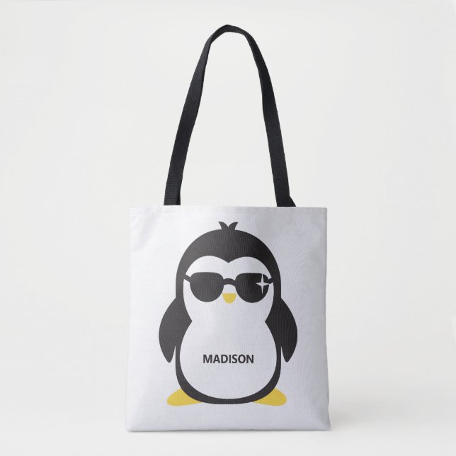 Custom name cool penguin tote bag (Front)