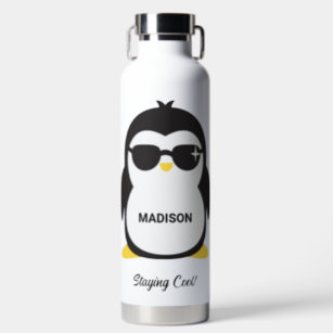 Custom Name Cool Penguin Water Bottle