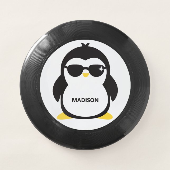Custom name cool penguin Wham-O frisbee (Front)