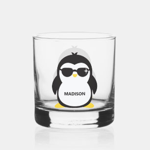 Custom name cool penguin whiskey glass