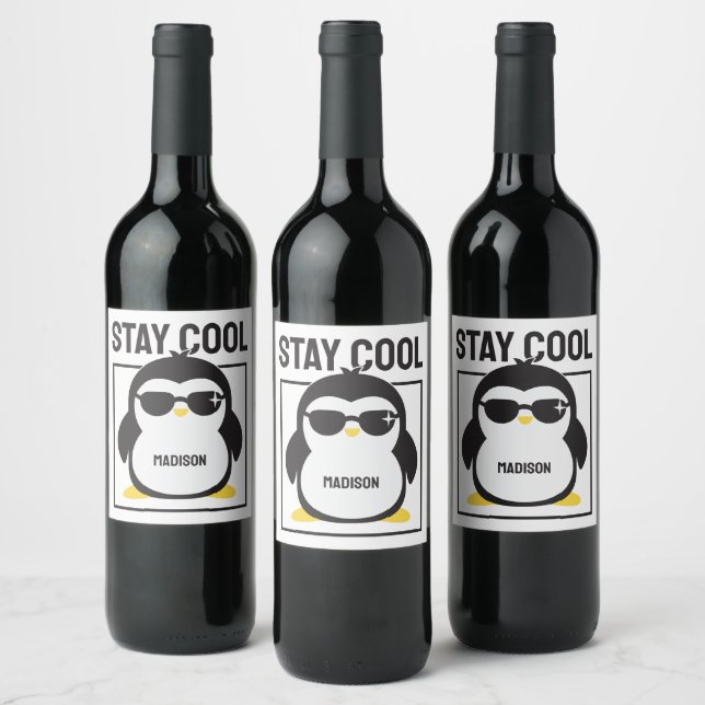 Custom name cool penguin wine label (Bottles)