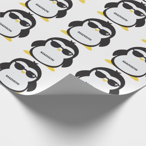 Custom name cool penguin wrapping paper