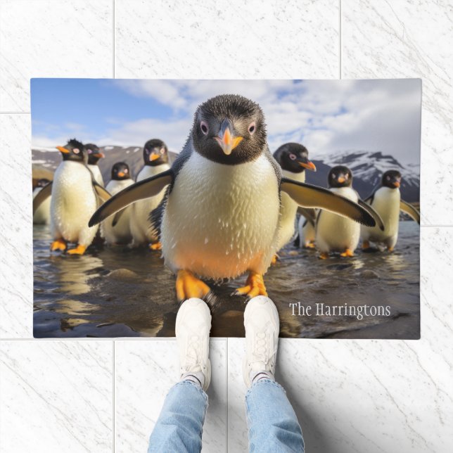 Custom Name Cool Penguins Doormat (Indoor)