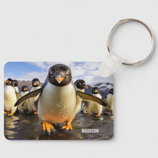 Custom Name Cool Penguins Keychain (Front)