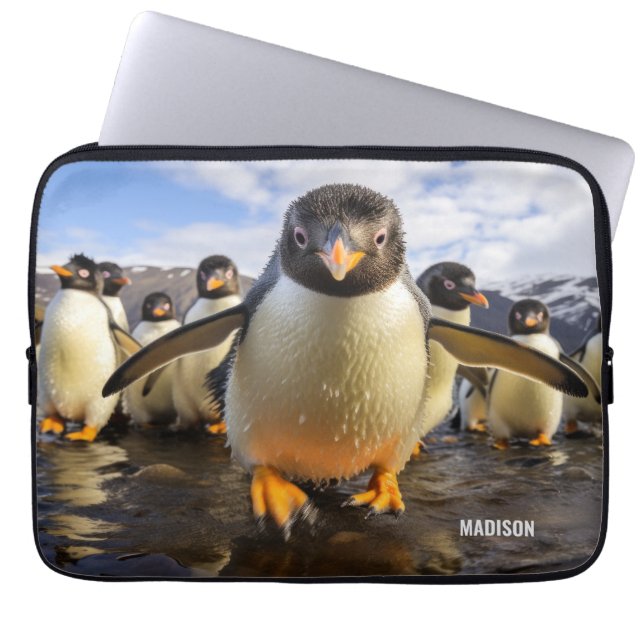 Custom Name Cool Penguins Laptop Sleeve (Front)
