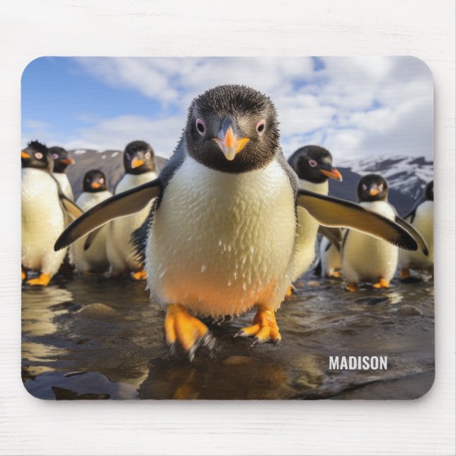 Custom Name Cool Penguins Mouse Pad (Front)