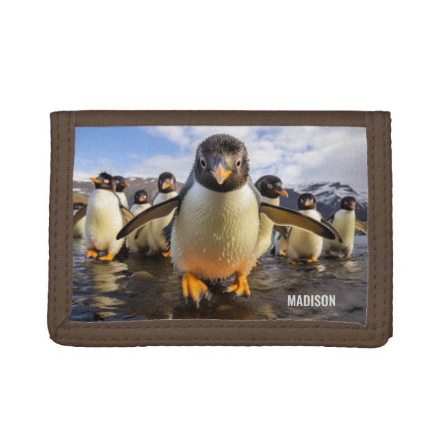 Custom Name Cool Penguins Trifold Wallet (Front)