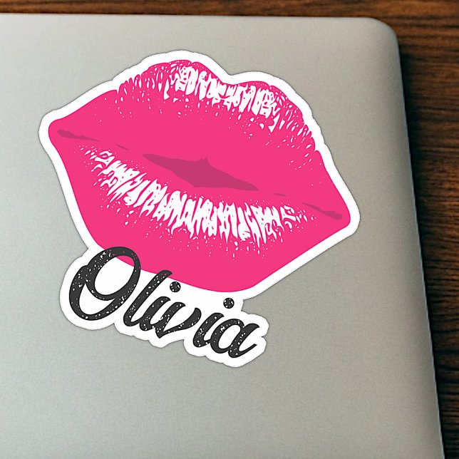Custom Name Cool Pink Lipstick Kissing Lips Kiss Sticker (Creator Uploaded)