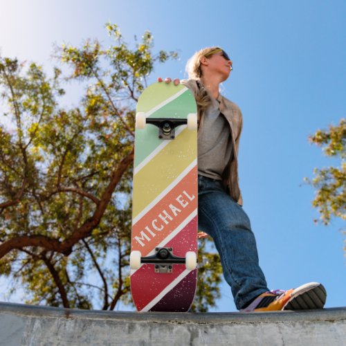 Custom Name Cool Retro Stripes Skateboard