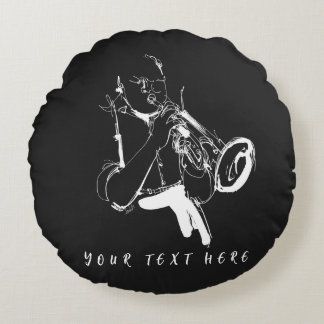 Custom Name Cool Retro Trumpeter Round Pillow