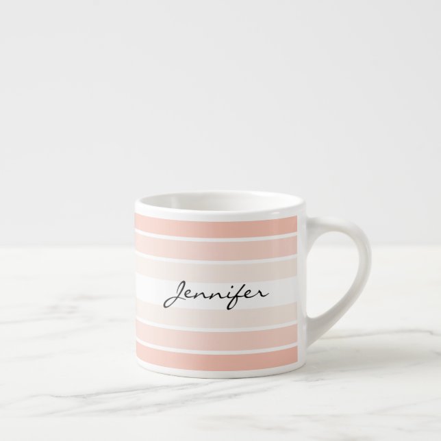 Custom Name Coral Pastel Stripes Espresso Mug (Right)