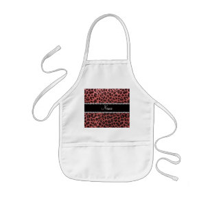 Custom name coral pink glitter leopard print kids' apron