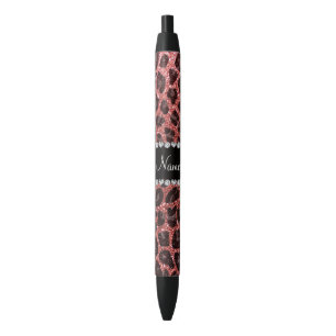 Custom name coral pink glitter leopard print pen