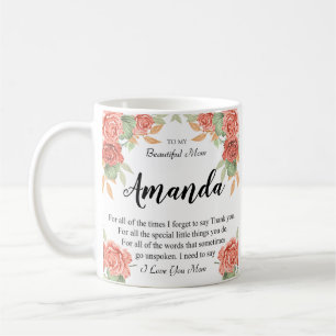 Custom Name Coral Red Rose Message for Mom Coffee Mug
