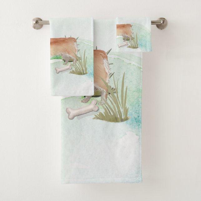 Custom Name Corgi Pet Dog Bath Towel Set (Insitu)
