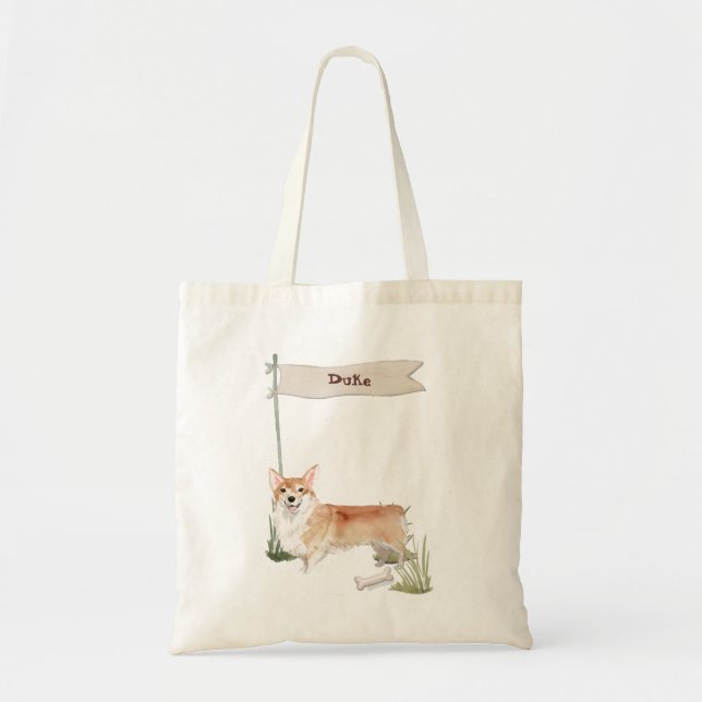 Custom Name Corgi Pet Dog Tote Bag (Front)