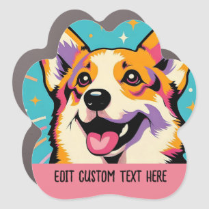 Custom Name Corgi Pop Art Paw Print Car Magnet