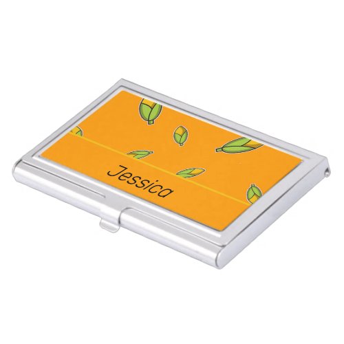 Custom name corn on orange business card case