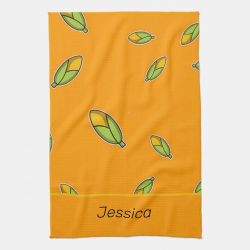 Custom name corn on orange kitchen towel