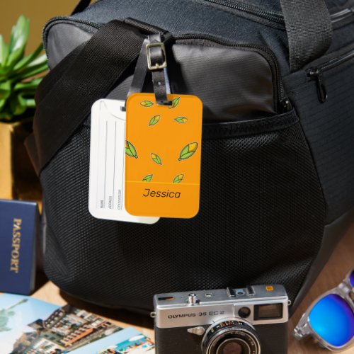 Custom name corn on orange luggage tag