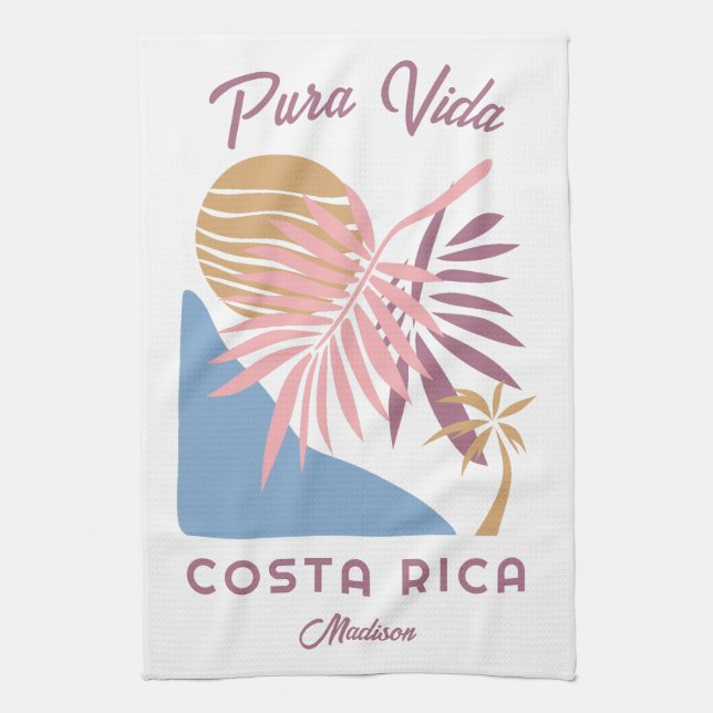 Custom Name Costa Rica Motto Pura Vida Kitchen Towel (Vertical)