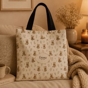Custom Name Cottagecore Coquette Teddy Bear Gift Tote Bag