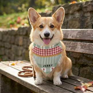 Custom Name Cottagecore Floral Plaid Pet Bandana