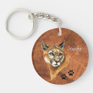 Custom Name Cougar Puma Mountain Lion Art Keychain