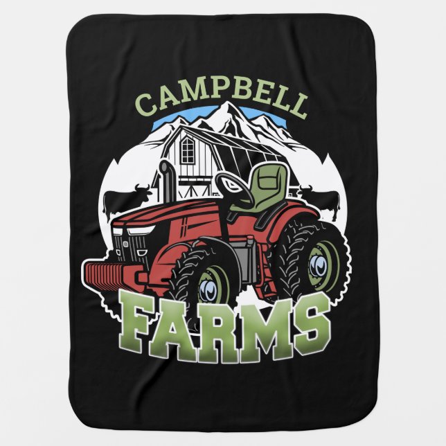 Custom NAME Country Farms Barn Tractor Farmer Baby Blanket (Front)