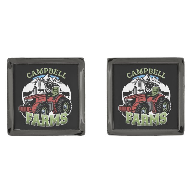 Custom NAME Country Farms Barn Tractor Farmer Cufflinks (Front)
