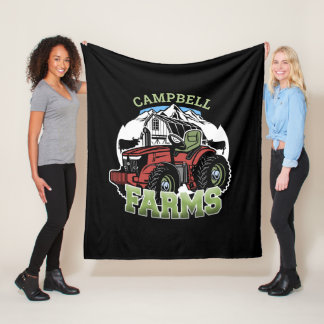 Custom NAME Country Farms Barn Tractor Farmer Fleece Blanket