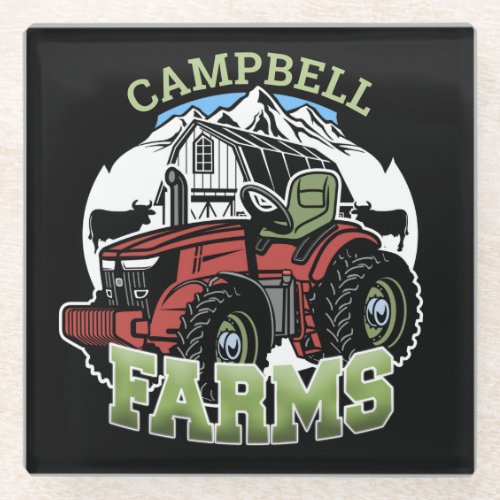 Custom NAME Country Farms Barn Tractor Farmer Glass Coaster