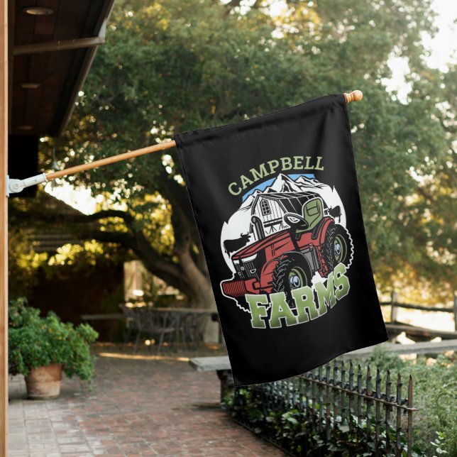 Custom NAME Country Farms Barn Tractor Farmer House Flag (In SItu)