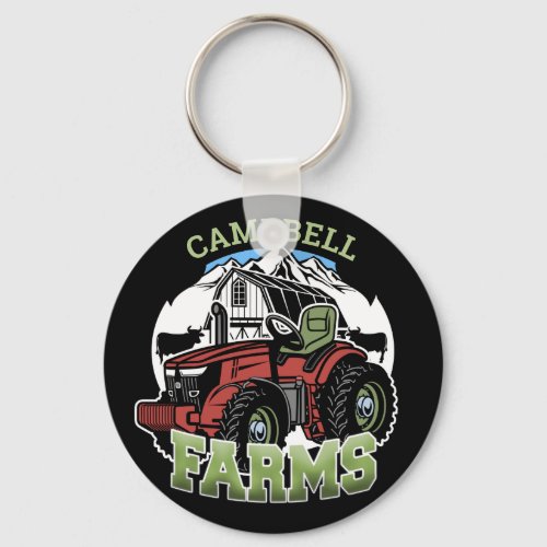 Custom NAME Country Farms Barn Tractor Farmer Keychain