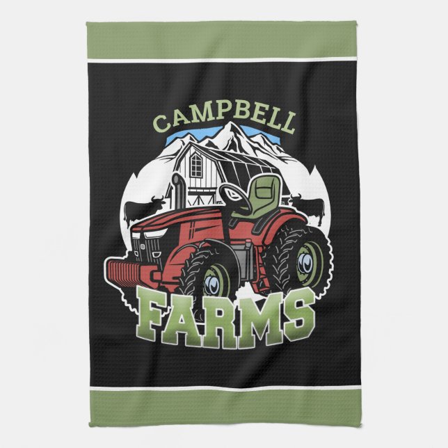 Custom NAME Country Farms Barn Tractor Farmer Kitchen Towel (Vertical)