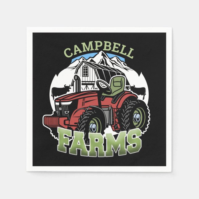 Custom NAME Country Farms Barn Tractor Farmer Napkins (Front)