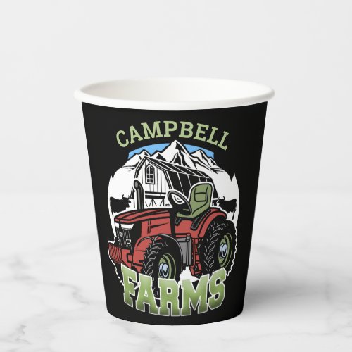 Custom NAME Country Farms Barn Tractor Farmer  Paper Cups