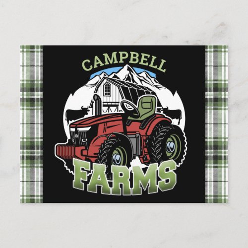 Custom NAME Country Farms Barn Tractor Farmer Postcard