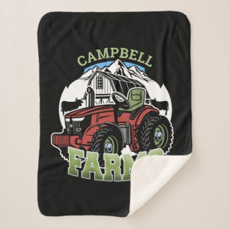 Custom NAME Country Farms Barn Tractor Farmer Sherpa Blanket