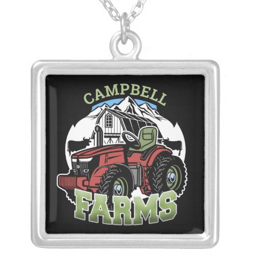 Custom NAME Country Farms Barn Tractor Farmer Silver Plated Necklace
