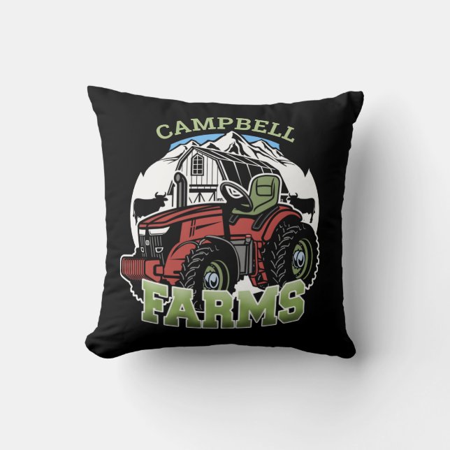 Custom NAME Country Farms Barn Tractor Farmer Throw Pillow (Front)