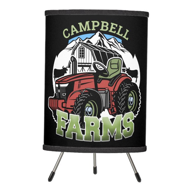Custom NAME Country Farms Barn Tractor Farmer Tripod Lamp (Front)