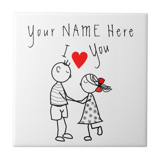 Custom Name Couple Ceramic TIle Gift - I Love You (Front)