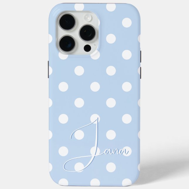 Custom Name Cover For iPhone, Blue With Polka Dots (Back)