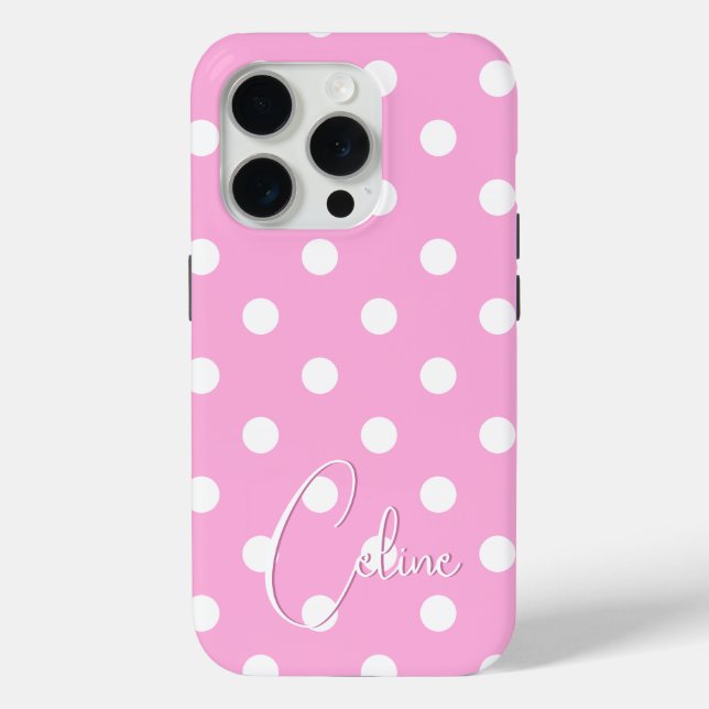 Custom Name Cover For iPhone, Pink With Polka Dots (Back)