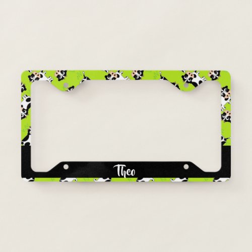 Custom name cow on green license plate frame