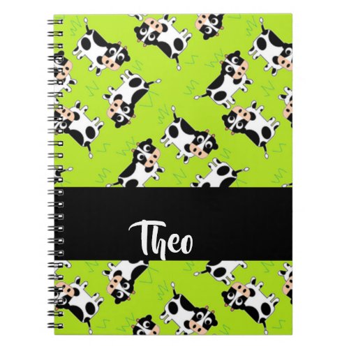 Custom name cow on green notebook