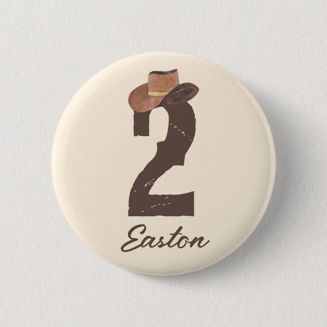 Custom Name Cowboy Hat 2 Two 2nd Second Birthday Button (Front)