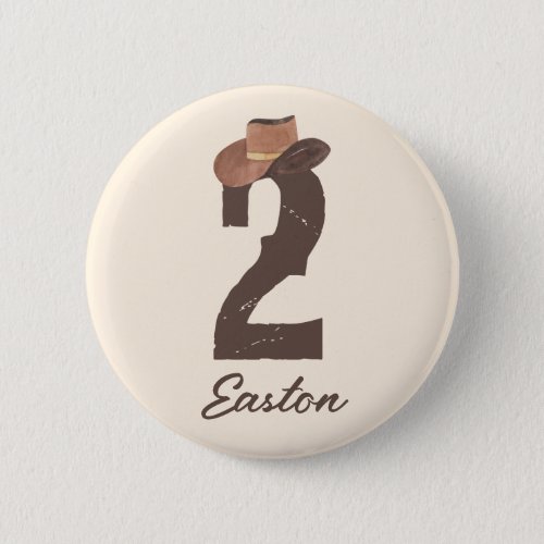 Custom Name Cowboy Hat 2 Two 2nd Second Birthday Button